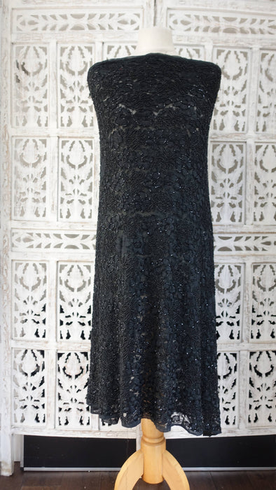 Black Net Embroidered Heavy Beaded Fabric - New