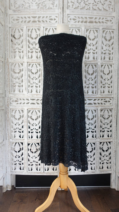 Black Net Embroidered Heavy Beaded Fabric - New