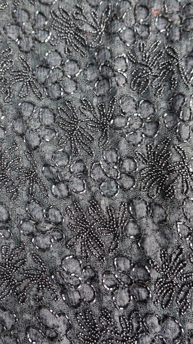 Black Net Embroidered Heavy Beaded Fabric - New