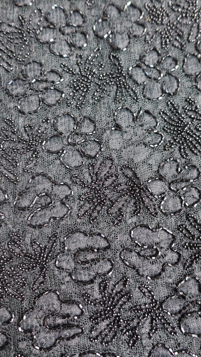 Black Net Embroidered Heavy Beaded Fabric - New