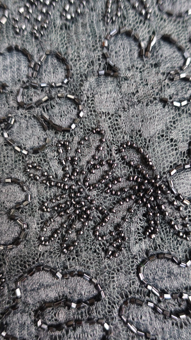 Black Net Embroidered Heavy Beaded Fabric - New