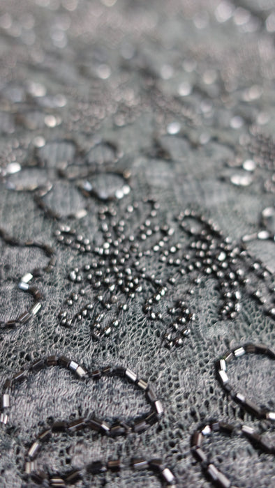 Black Net Embroidered Heavy Beaded Fabric - New