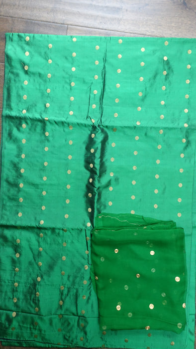 Green Vintage Silk Blend With Silk Chiffon Dupatta - New
