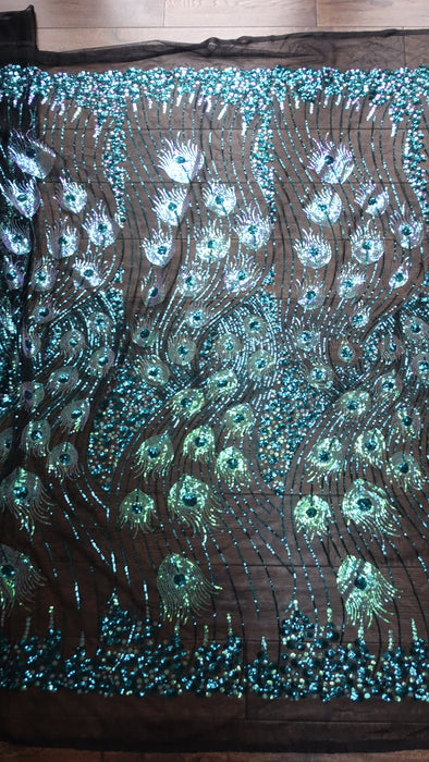 Black Peacock Sequin Net Fabric - New