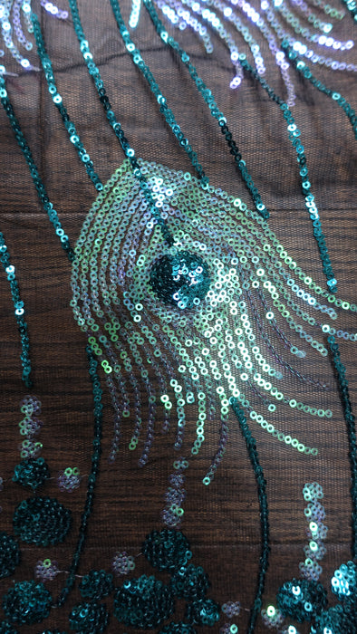 Black Peacock Sequin Net Fabric - New