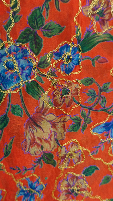 Orange Vintage Embroidered Fabric - New