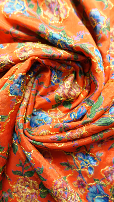 Orange Vintage Embroidered Fabric - New