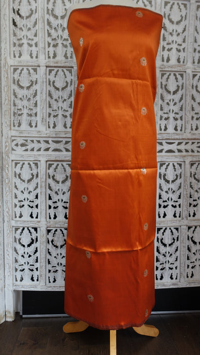 Dark Orange Banarsi Buta Silk Fabric - New