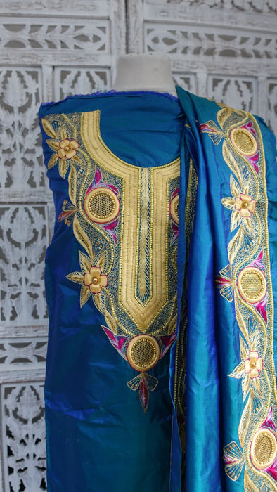 Blue Pure Silk Vintage Silk Tassel Suit
