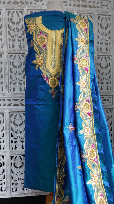 Blue Pure Silk Vintage Silk Tassel Suit