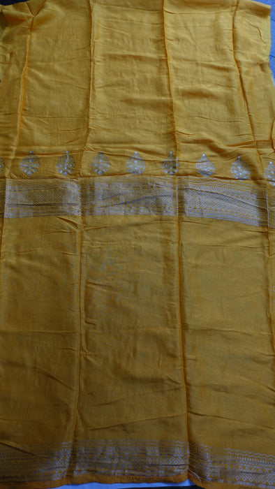 Olive Green And Yellow Chanderi Silk Unstitched - New