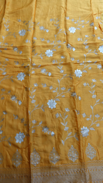 Olive Green And Yellow Chanderi Silk Unstitched - New