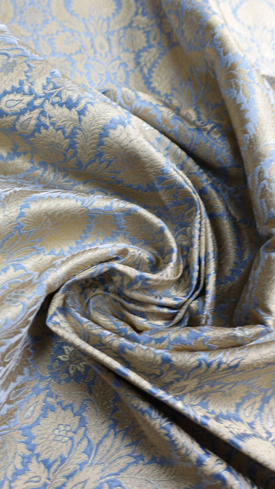 Regal Soft Bluey Grey Brocade Fabric - New