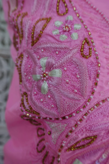 Pink Vintage Embroidered Pure Silk Unstitched Suit - New