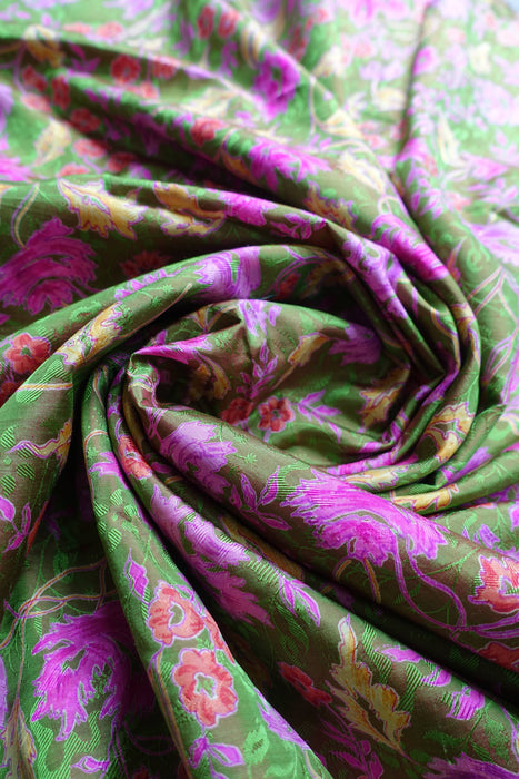 Green Floral Vintage Silk Fabric - New
