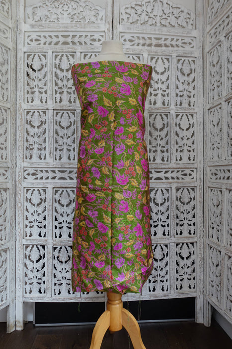 Green Floral Vintage Silk Fabric - New