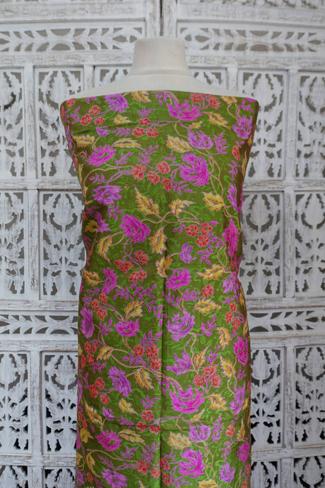 Green Floral Vintage Silk Fabric - New