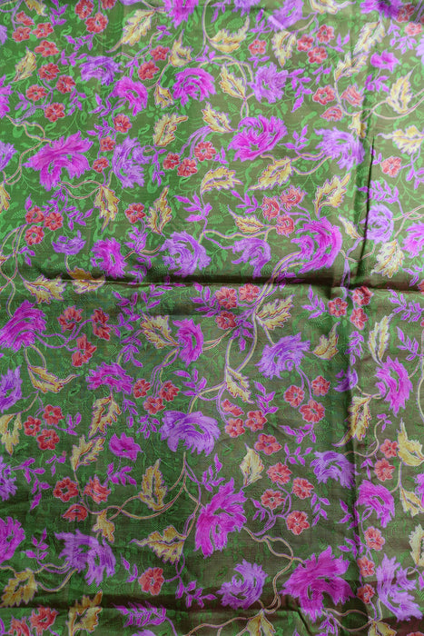 Green Floral Vintage Silk Fabric - New