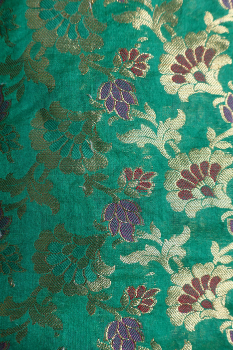 Green Brocade Effect Fabric - New
