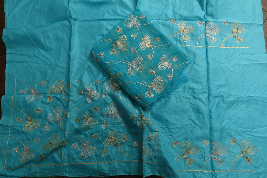 Blue Pure Silk Suit With Embellished Dupatta - New