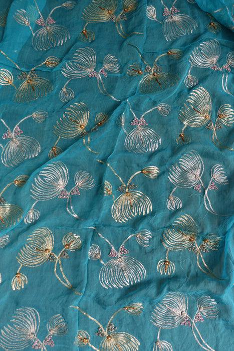 Blue Pure Silk Suit With Embellished Dupatta - New