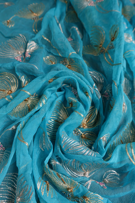 Blue Pure Silk Suit With Embellished Dupatta - New