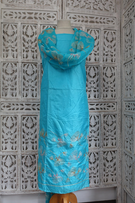 Blue Pure Silk Suit With Embellished Dupatta - New