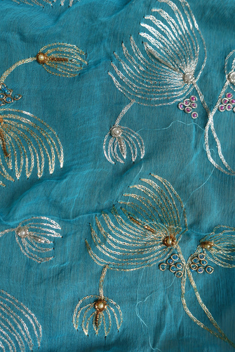 Blue Pure Silk Suit With Embellished Dupatta - New