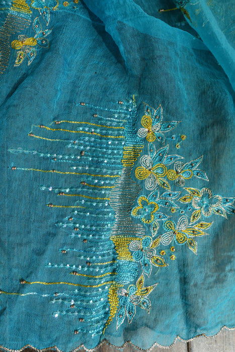 Yellow Kameez And Blue Silk Unstitched Suit - New