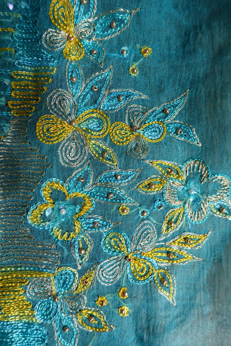 Yellow Kameez And Blue Silk Unstitched Suit - New