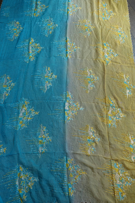 Yellow Kameez And Blue Silk Unstitched Suit - New