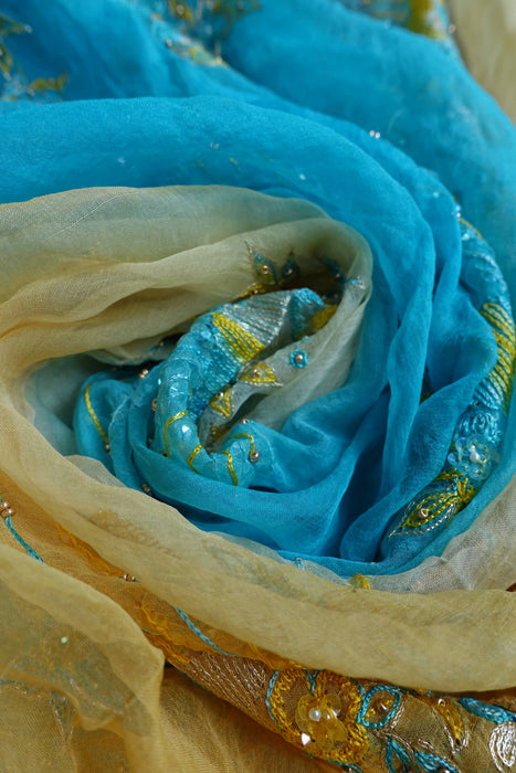 Yellow Kameez And Blue Silk Unstitched Suit - New