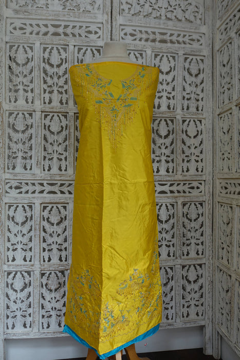 Yellow Kameez And Blue Silk Unstitched Suit - New