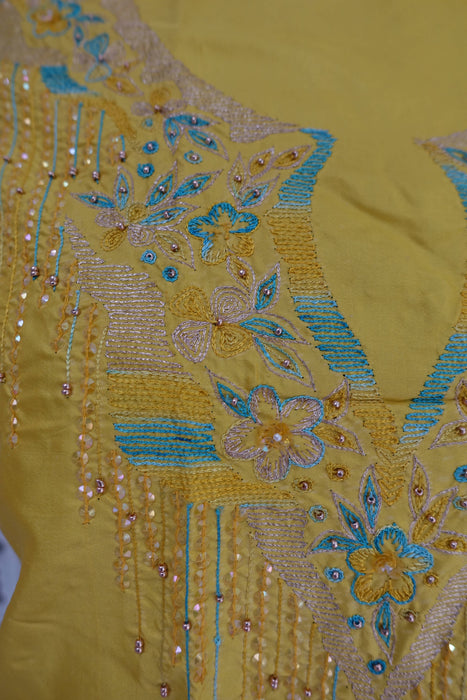 Yellow Kameez And Blue Silk Unstitched Suit - New