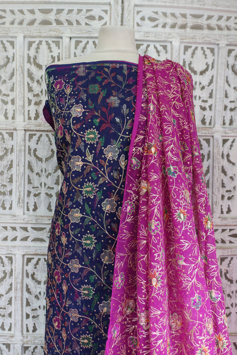 Blue And Magenta Vintage Unstitched Suit - New