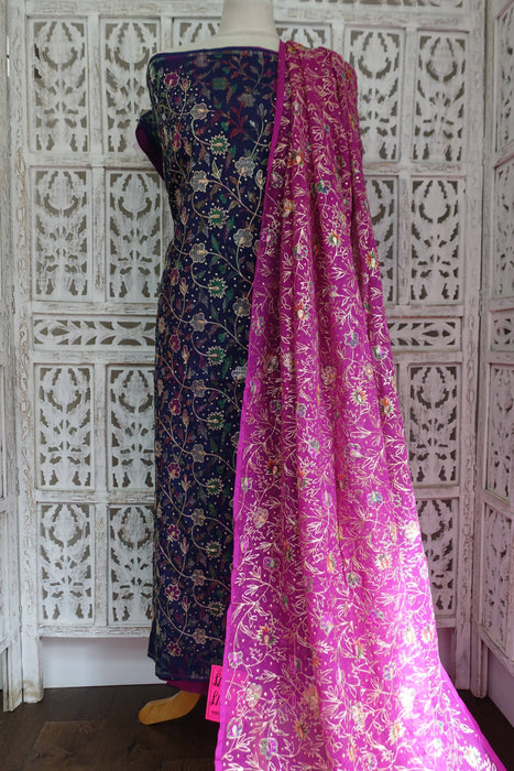 Blue And Magenta Vintage Unstitched Suit - New