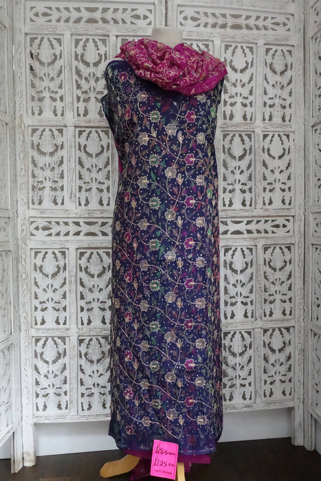 Blue And Magenta Vintage Unstitched Suit - New