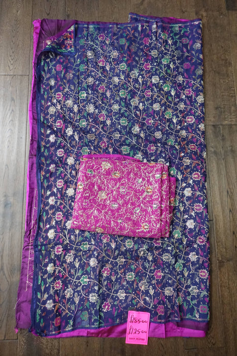 Blue And Magenta Vintage Unstitched Suit - New