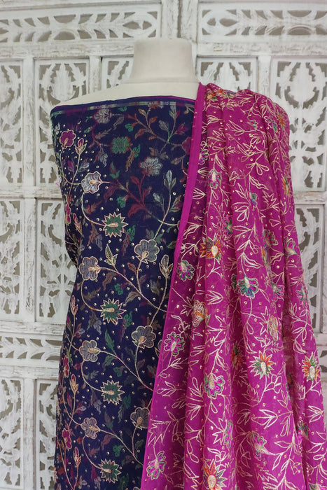 Blue And Magenta Vintage Unstitched Suit - New
