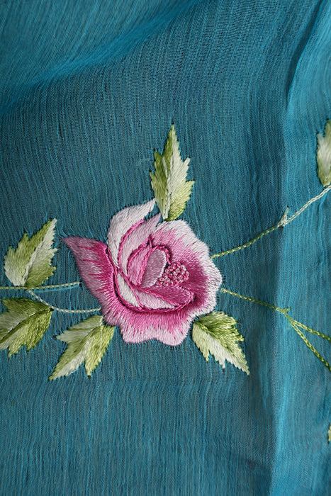 Blue Silk Embroidered Unstitched Suit- New