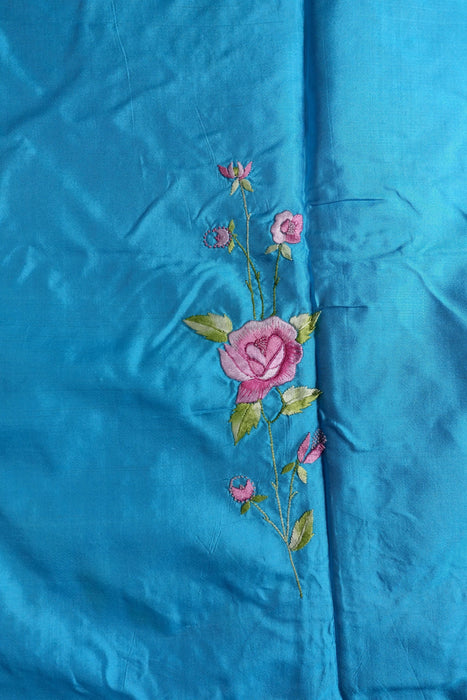Blue Silk Embroidered Unstitched Suit- New