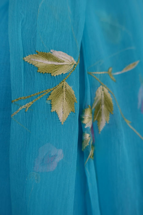 Blue Silk Embroidered Unstitched Suit- New