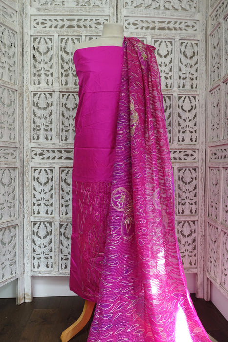 Hot Pink Silk Vintage Unstitched Suit - New