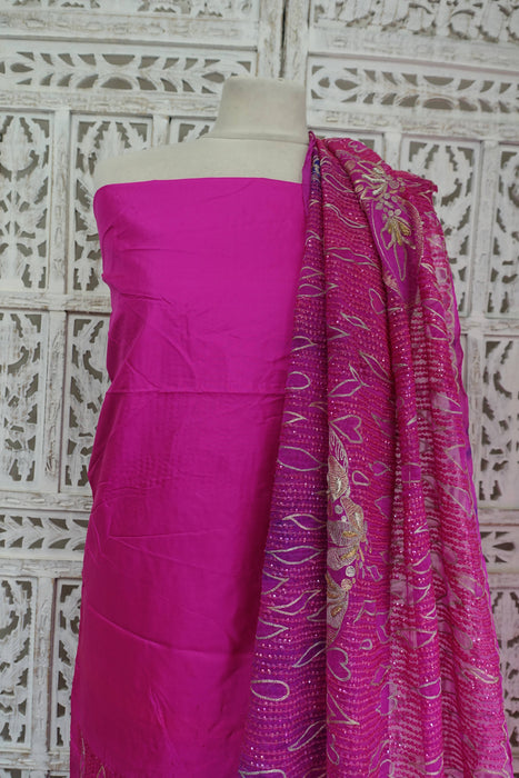 Hot Pink Silk Vintage Unstitched Suit - New