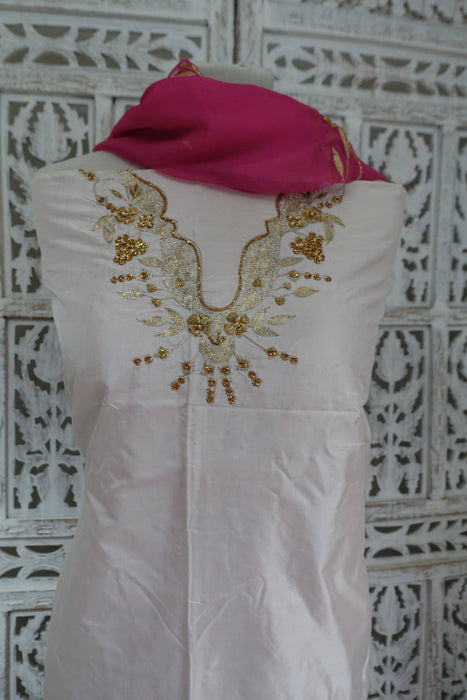 Rose Pink And Cream Vintage Pure Silk Unstitched Suit - New