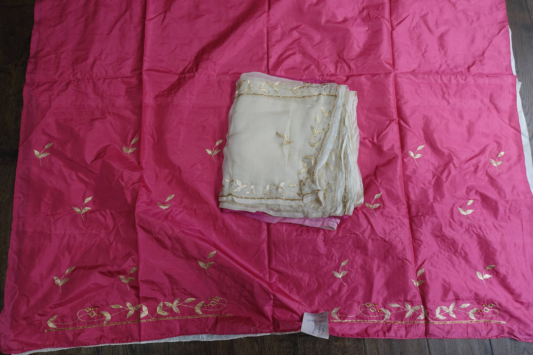 Rose Pink And Cream Vintage Pure Silk Unstitched Suit - New