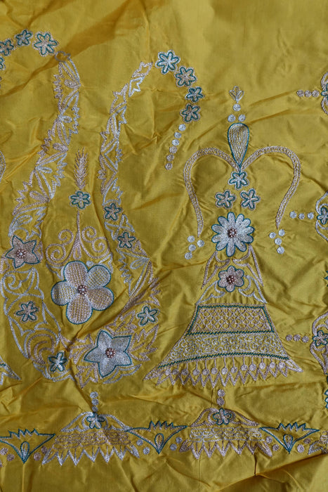 Yellow And Blue Vintage Silk Unstitched Suit- New