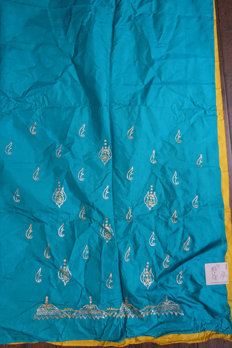 Yellow And Blue Vintage Silk Unstitched Suit- New