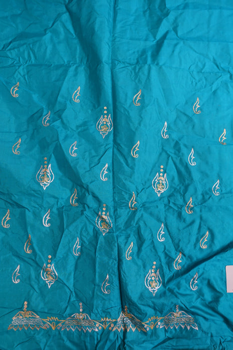 Yellow And Blue Vintage Silk Unstitched Suit- New