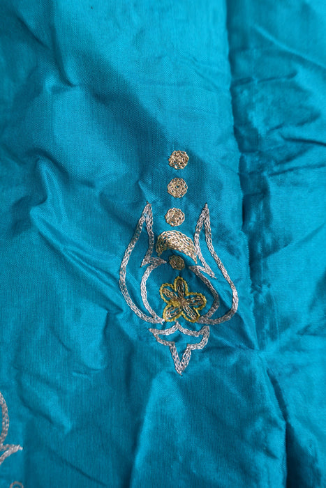 Yellow And Blue Vintage Silk Unstitched Suit- New